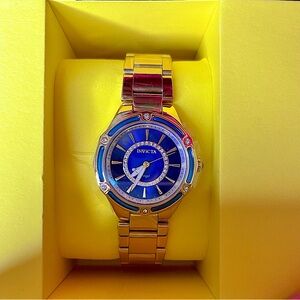 NWT Invicta Women’s Angel Lady Watch Gold, Navy, & Crystals Model 40556